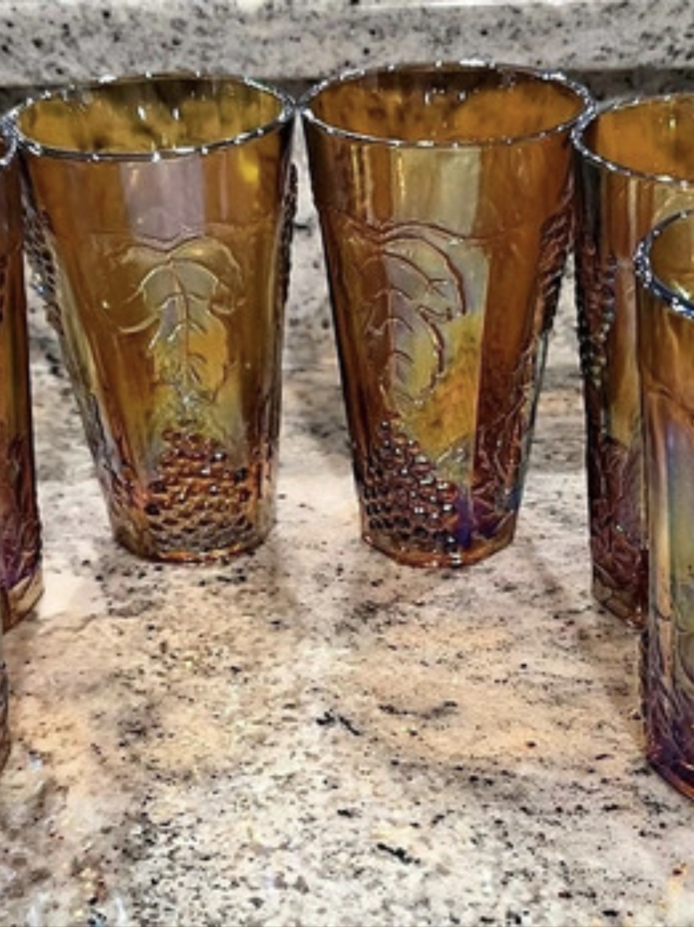 Indiana Glass Harvest Grape Marigold Carnival Glass Tumbler Set Tumblers Set of